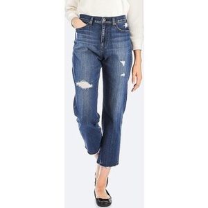 High-rise Distressed Boyfriend Blue Jeans, 25